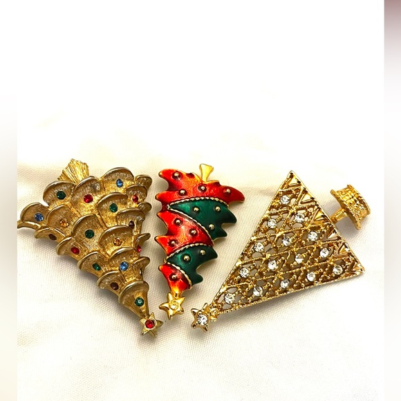 Christmas Tree Vintage Brooches 3 pieces - Picture 6 of 7